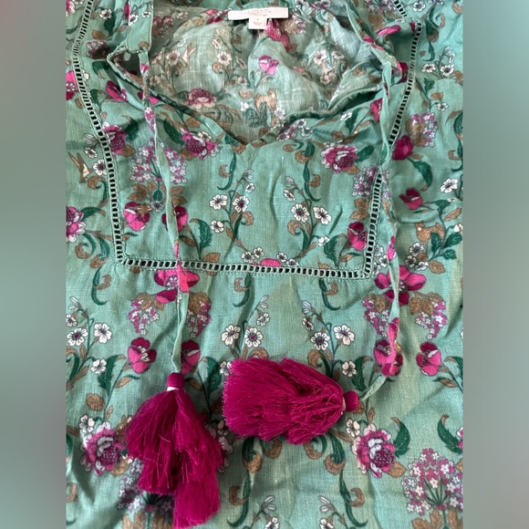 Linen Printed Puff-Sleeve Peasant Top, Created for Macy's Size Large (XL) - Picture 6 of 7